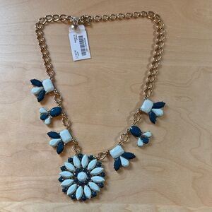 J. Crew Factory Gold and Dark Teal / Light Aqua Green Statement Necklace